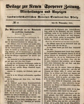 Neue Speyerer Zeitung Montag 22. November 1841