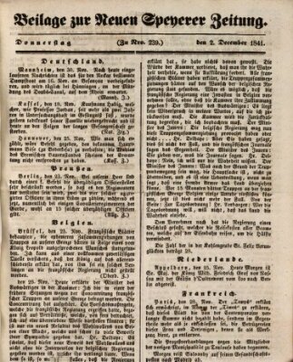 Neue Speyerer Zeitung Donnerstag 2. Dezember 1841