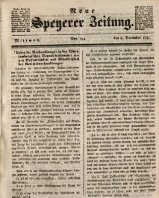 Neue Speyerer Zeitung Mittwoch 8. Dezember 1841