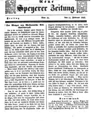 Neue Speyerer Zeitung Freitag 11. Februar 1842