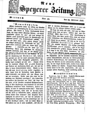 Neue Speyerer Zeitung Mittwoch 23. Februar 1842