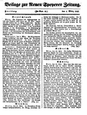 Neue Speyerer Zeitung Freitag 4. März 1842