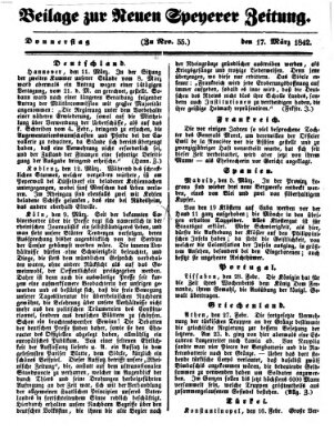 Neue Speyerer Zeitung Donnerstag 17. März 1842