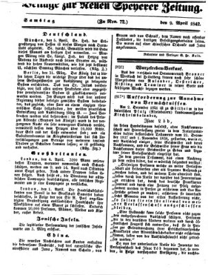 Neue Speyerer Zeitung Samstag 9. April 1842