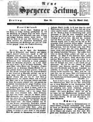 Neue Speyerer Zeitung Freitag 29. April 1842