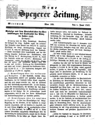 Neue Speyerer Zeitung Mittwoch 1. Juni 1842