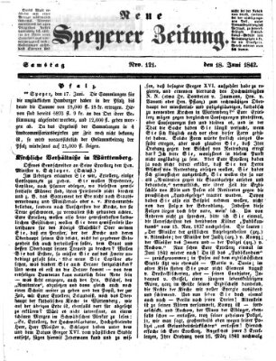 Neue Speyerer Zeitung Samstag 18. Juni 1842