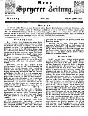 Neue Speyerer Zeitung Montag 20. Juni 1842