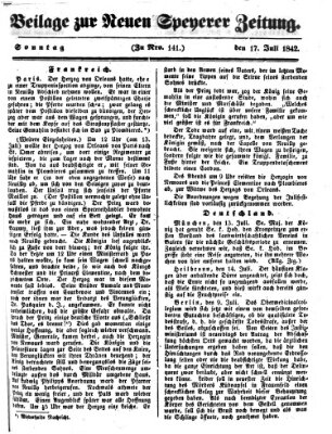 Neue Speyerer Zeitung Sonntag 17. Juli 1842