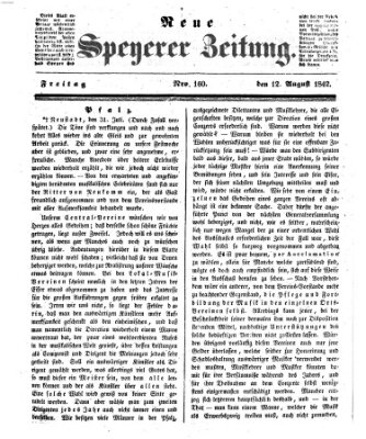 Neue Speyerer Zeitung Freitag 12. August 1842