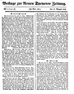 Neue Speyerer Zeitung Mittwoch 17. August 1842