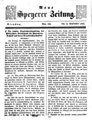 Neue Speyerer Zeitung Dienstag 13. September 1842