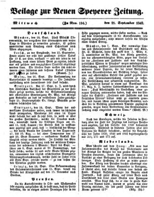 Neue Speyerer Zeitung Mittwoch 28. September 1842