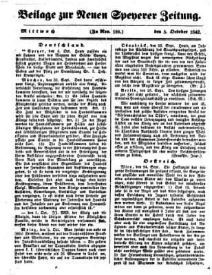 Neue Speyerer Zeitung Mittwoch 5. Oktober 1842