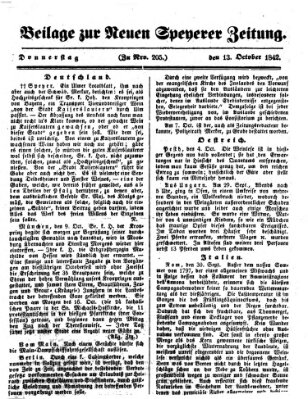 Neue Speyerer Zeitung Donnerstag 13. Oktober 1842