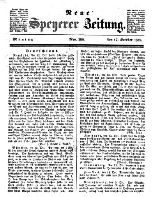 Neue Speyerer Zeitung Montag 17. Oktober 1842