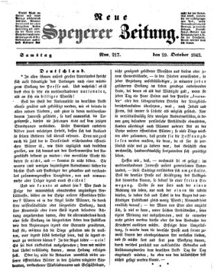 Neue Speyerer Zeitung Samstag 29. Oktober 1842