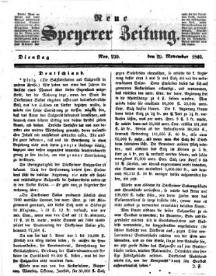 Neue Speyerer Zeitung Dienstag 29. November 1842