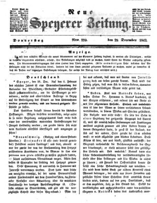 Neue Speyerer Zeitung Donnerstag 29. Dezember 1842