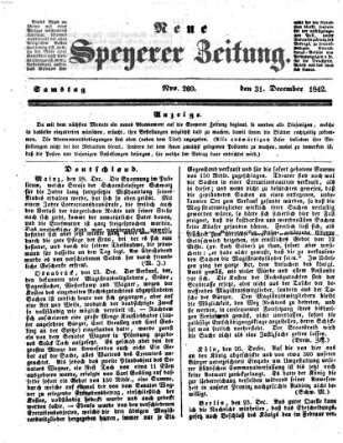 Neue Speyerer Zeitung Samstag 31. Dezember 1842