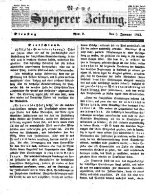 Neue Speyerer Zeitung Dienstag 3. Januar 1843