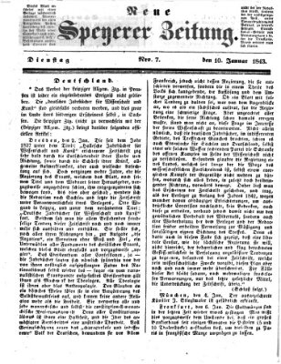 Neue Speyerer Zeitung Dienstag 10. Januar 1843