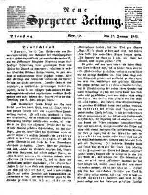 Neue Speyerer Zeitung Dienstag 17. Januar 1843