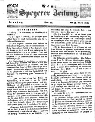 Neue Speyerer Zeitung Dienstag 14. März 1843