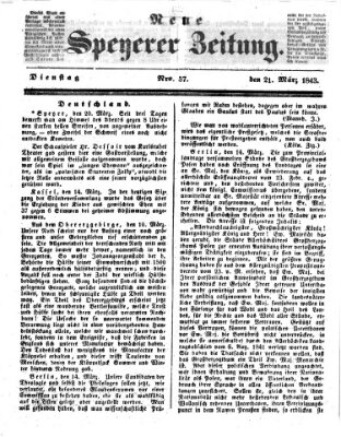 Neue Speyerer Zeitung Dienstag 21. März 1843