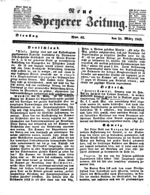 Neue Speyerer Zeitung Dienstag 28. März 1843