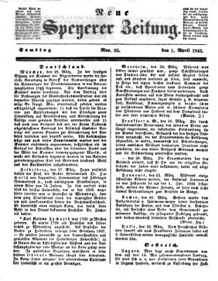 Neue Speyerer Zeitung Samstag 1. April 1843