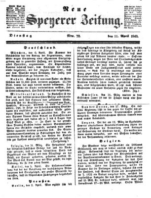 Neue Speyerer Zeitung Dienstag 11. April 1843