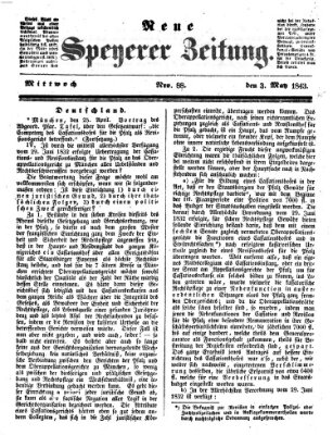 Neue Speyerer Zeitung Mittwoch 3. Mai 1843