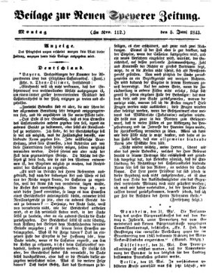 Neue Speyerer Zeitung Montag 5. Juni 1843