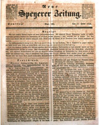 Neue Speyerer Zeitung Samstag 17. Juni 1843