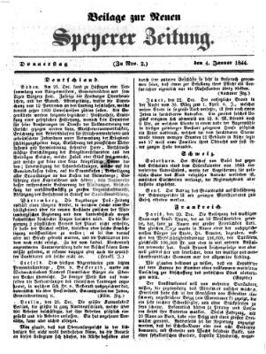 Neue Speyerer Zeitung Donnerstag 4. Januar 1844