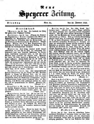 Neue Speyerer Zeitung Dienstag 30. Januar 1844