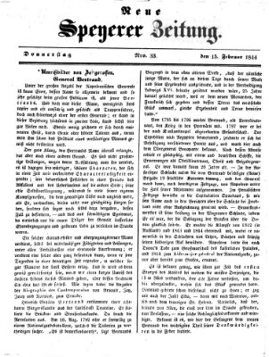 Neue Speyerer Zeitung Donnerstag 15. Februar 1844