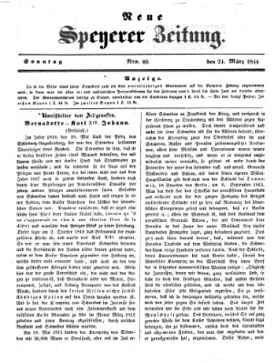 Neue Speyerer Zeitung Sonntag 24. März 1844