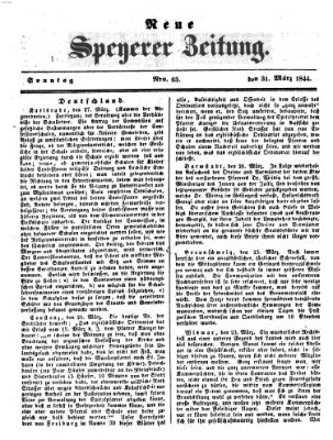 Neue Speyerer Zeitung Sonntag 31. März 1844