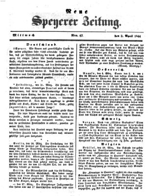 Neue Speyerer Zeitung Mittwoch 3. April 1844