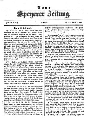 Neue Speyerer Zeitung Dienstag 23. April 1844