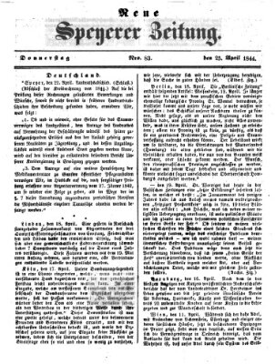 Neue Speyerer Zeitung Donnerstag 25. April 1844