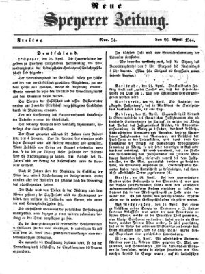 Neue Speyerer Zeitung Freitag 26. April 1844