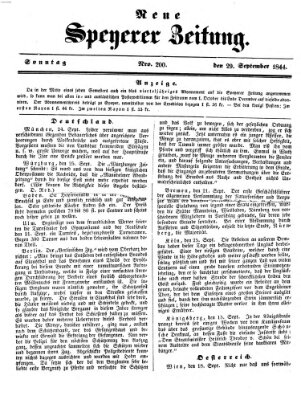 Neue Speyerer Zeitung Sonntag 29. September 1844