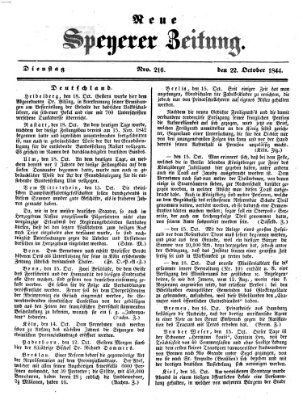 Neue Speyerer Zeitung Dienstag 22. Oktober 1844