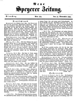 Neue Speyerer Zeitung Dienstag 12. November 1844