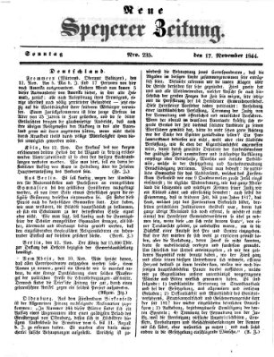 Neue Speyerer Zeitung Sonntag 17. November 1844