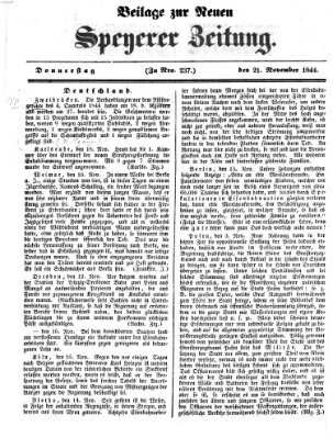 Neue Speyerer Zeitung Donnerstag 21. November 1844