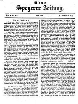 Neue Speyerer Zeitung Samstag 21. Dezember 1844